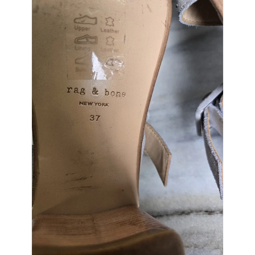 Rag & Bone Gray Suede Studded Open Toe Slip On Block Heels Sandals 37 Minimalist